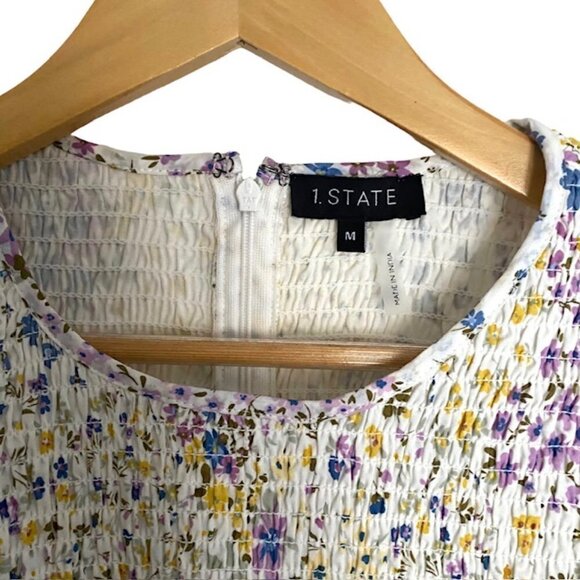 NWT 1. State Ivory Floral Smocked Top Medium - Picture 2 of 5